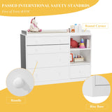 OXYLIFE 45" Baby Nursery Changing Table Dresser with 4 Drawers and Shelf for Nursery Room, White