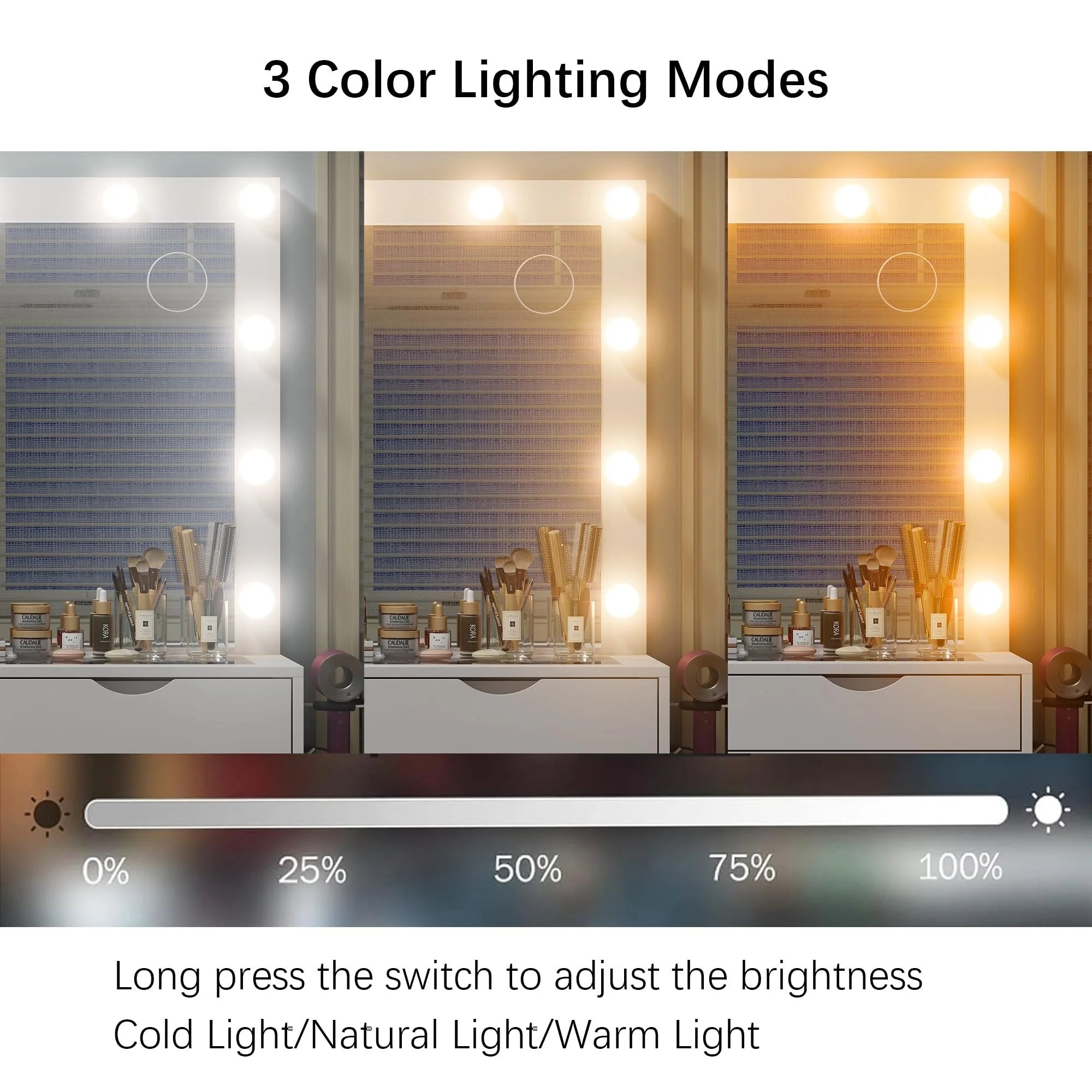 Yanosaku 15 Drawers Vanity Desk with Power Outlet, Makeup Table with Mirror and 13 LED Lights, 3 Color Lighting Modes, Brightness Adjustable, Glass Top Dressing Table, Vanity Set for Bedroom