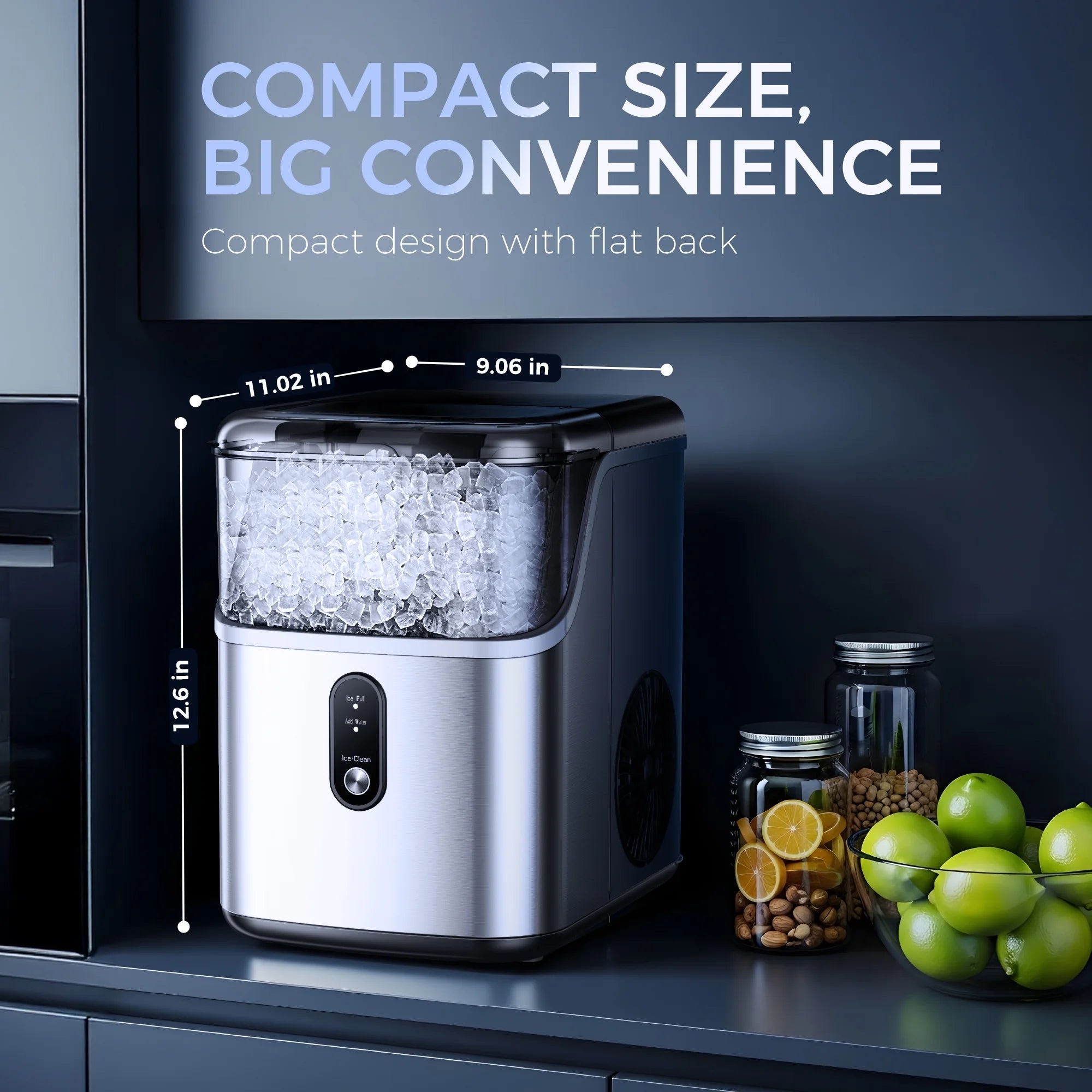Simzlife Nugget Ice Maker Countertops, 35.9lbs Per Day Portable Pebble ice machine, Crushed Sonic ice maker with Soft Chewable Ice for Home, Party, RV, Camping, Stainless Steel Silver