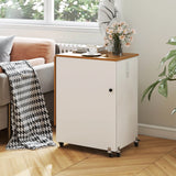 Costway Folding Sewing Table Rolling Craft Station with 3 Storage Bins & Charging Station White+natural