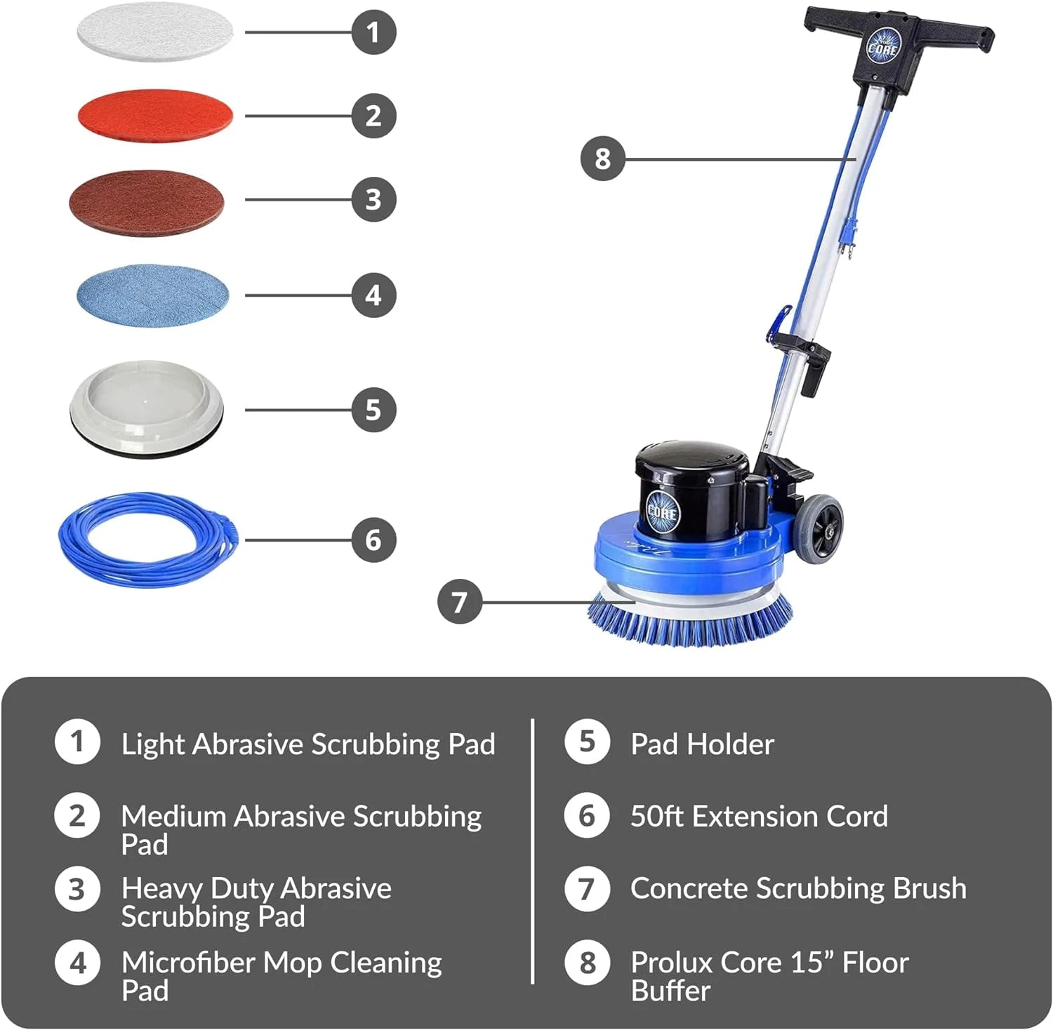Prolux Core Heavy Duty Commercial Floor Polisher Buffer Scrubber Machine and 5 Pads