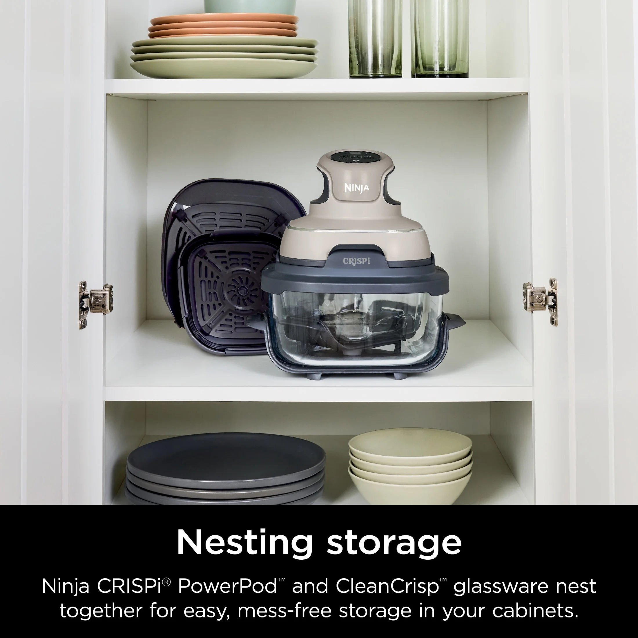 Ninja Crispi 4-in-1 Portable Glass Air Fryer Cooking System, 4-Qt & 6-Cup Containers, Cyberspace