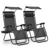 Zero Gravity Chairs Set of 2, Folding Outdoor Patio Beach Recliner with Canopy Shade & Headrest, Black