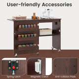 Costway Folding Sewing Table Rolling Craft Station with 3 Storage Bins & Charging Station White+natural