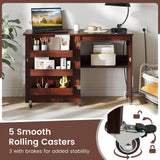 Costway Folding Sewing Table Rolling Craft Station with 3 Storage Bins & Charging Station White+natural