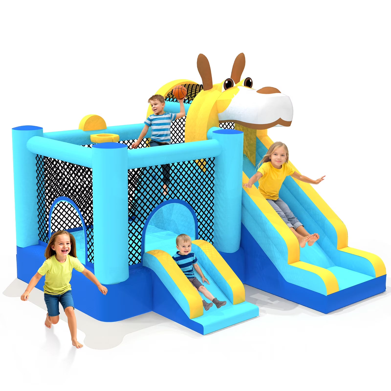 Mukidy 114''x 114'' x 92.5'' Inflatable Bounce Houses for Kids 3-10 with Blower Double Slide and Ball Pit/Indoor Bouncy House, PVC, Child, Teen, Toddler��Blue