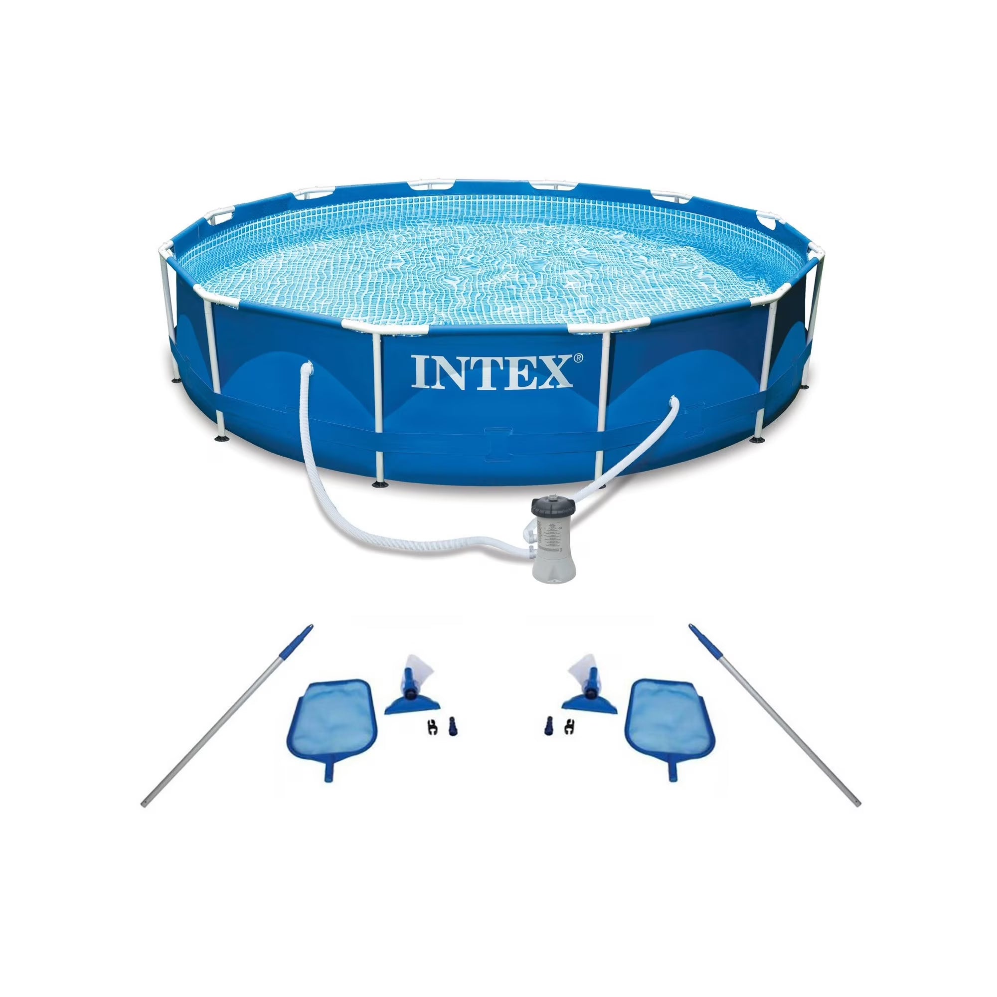 Metal Frame Swimming Pool with Filter Pump and Pool Cleaning Kit (2 Pack)