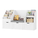 Homfa Kids Bookshelf with Reading Nook & 3 Movable Drawers, 2 Cube Bookcase with 4-Tier Book Racks, Toy Storage Organizer for Playroom Bedroom, White