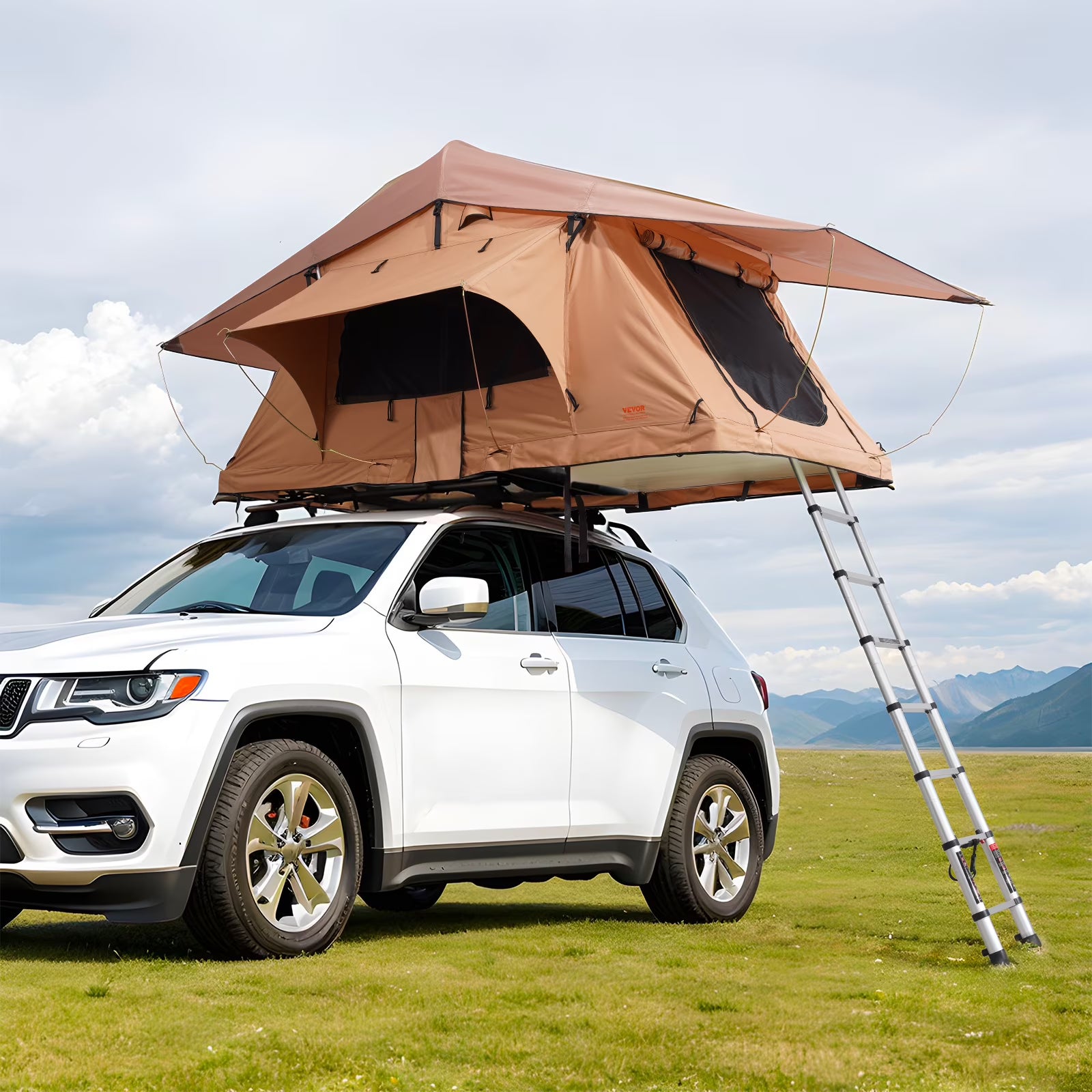 Rooftop Tent Hard Shell, Naturnest Rooftop Tent Hardshell for 2-3 Person, Folding Hard Shell Roof Top Tent with Telescopic Ladder Mattress PVC Cover Bag, Waterproof for Jeep SUV Van Truck