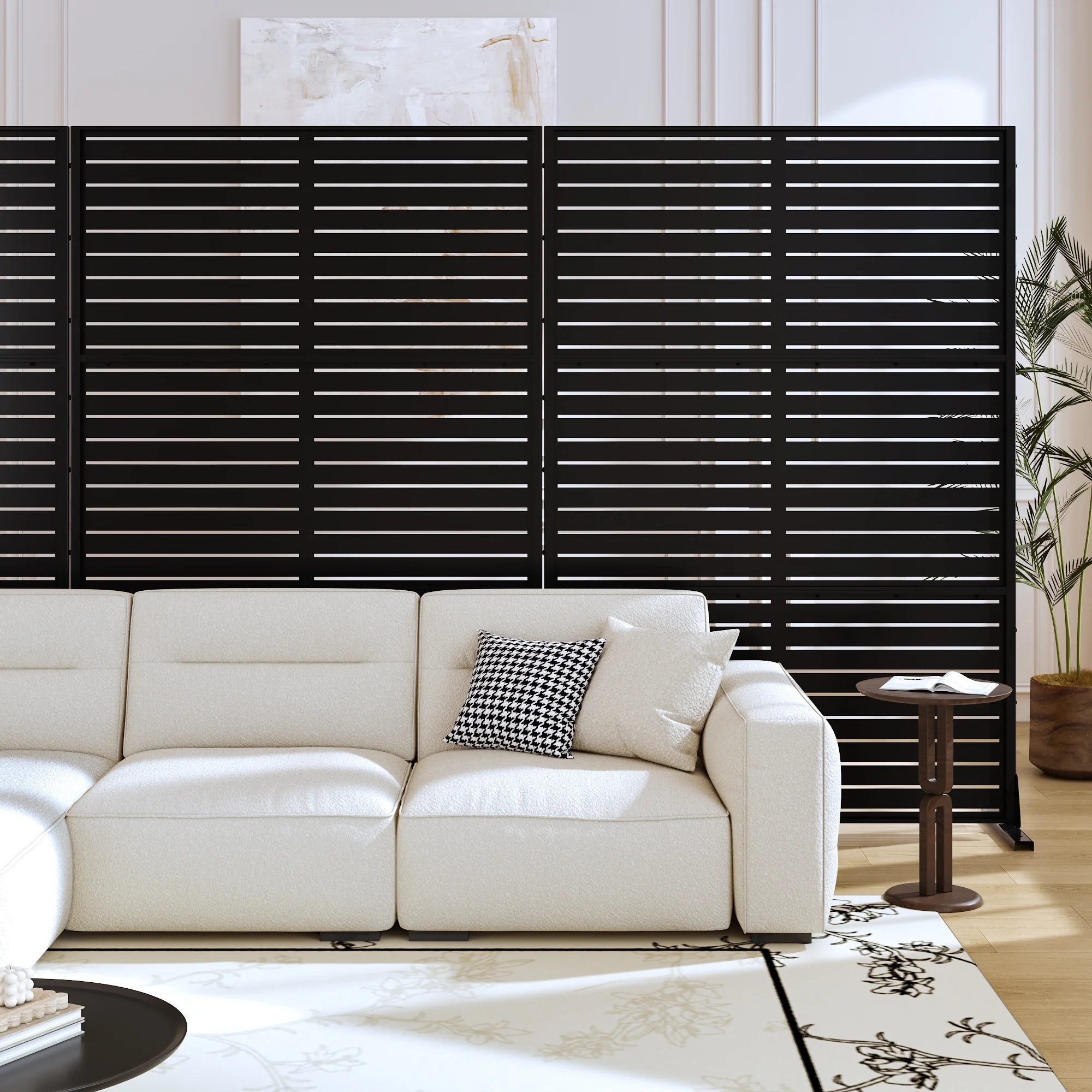 MAYEERTY 72*47" Outdoor Black Metal Privacy Panel Screen for Patio, Classic Louvered