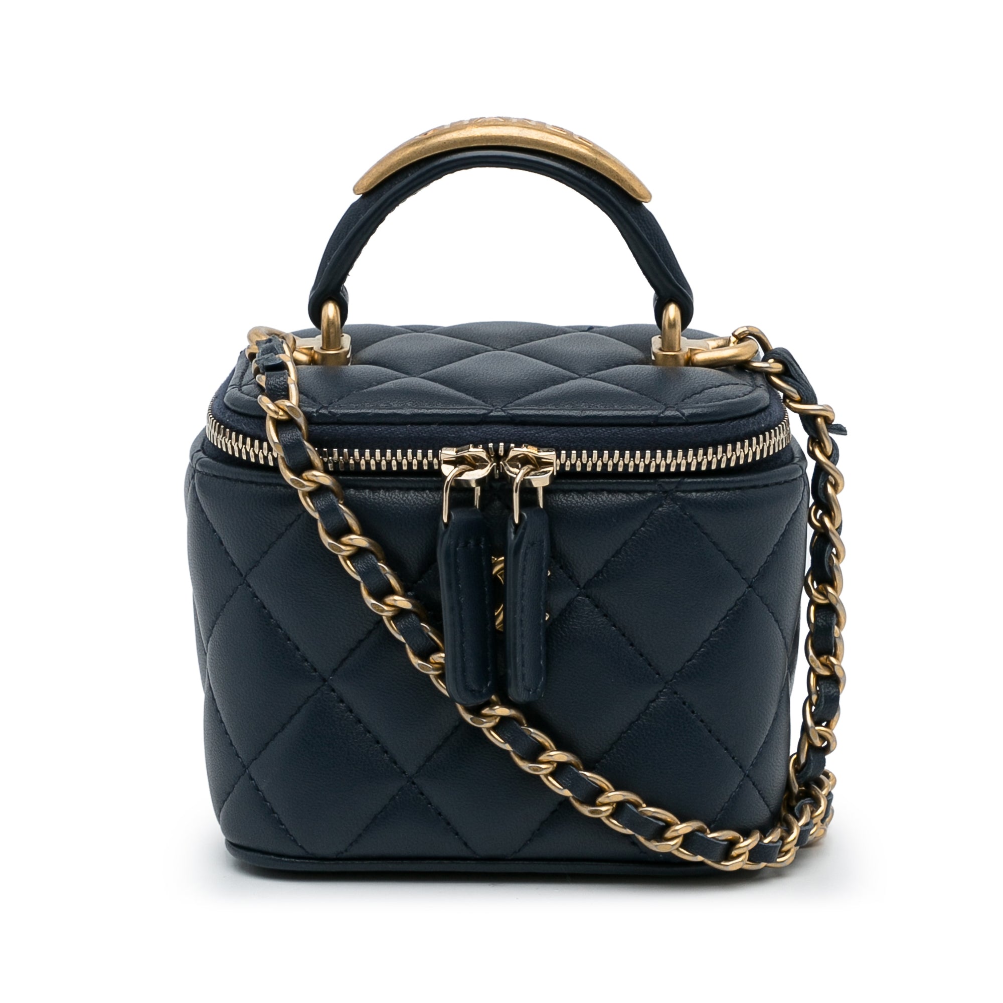 Chanel Small Lambskin Top Handle Vanity Bag Blue