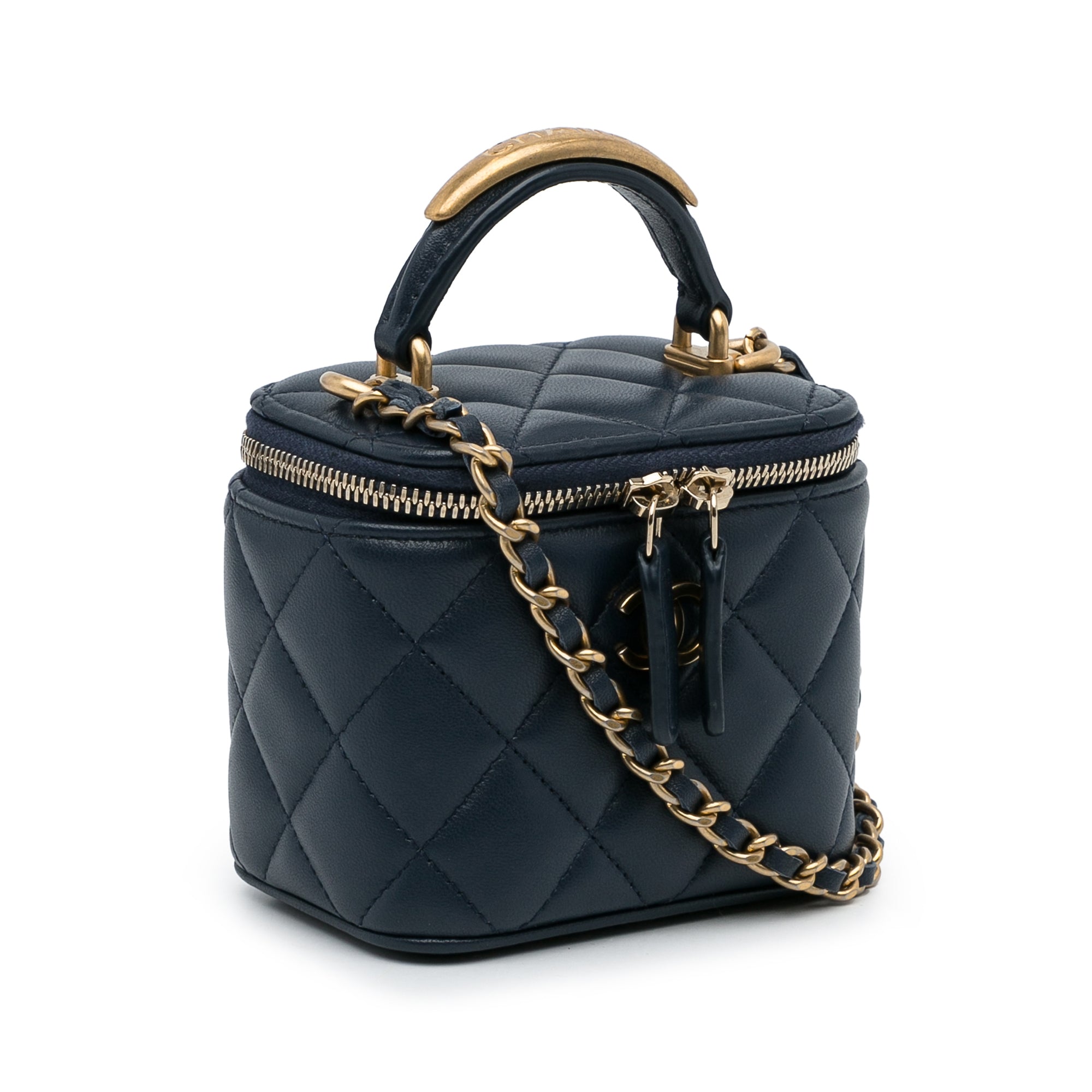 Chanel Small Lambskin Top Handle Vanity Bag Blue