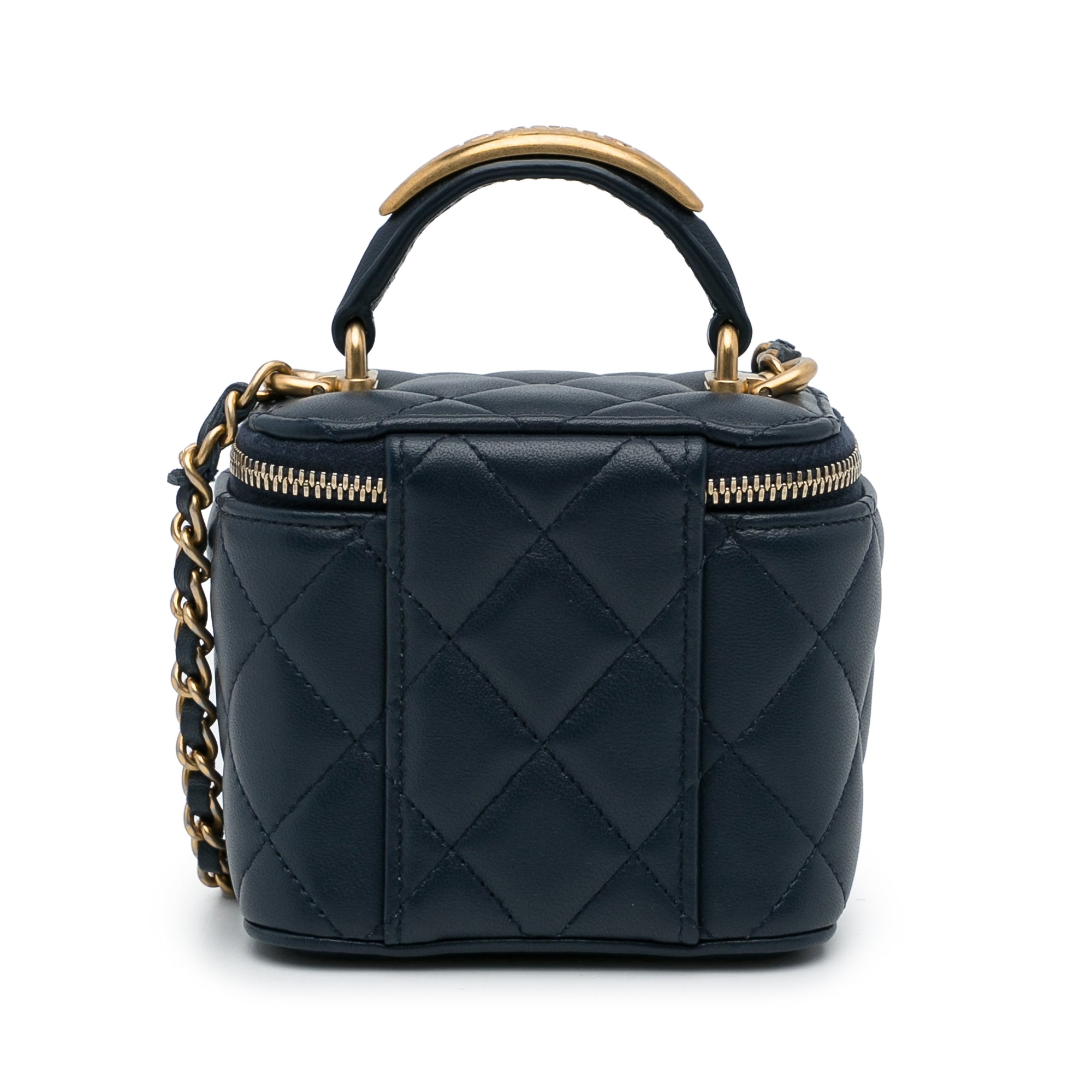 Chanel Small Lambskin Top Handle Vanity Bag Blue