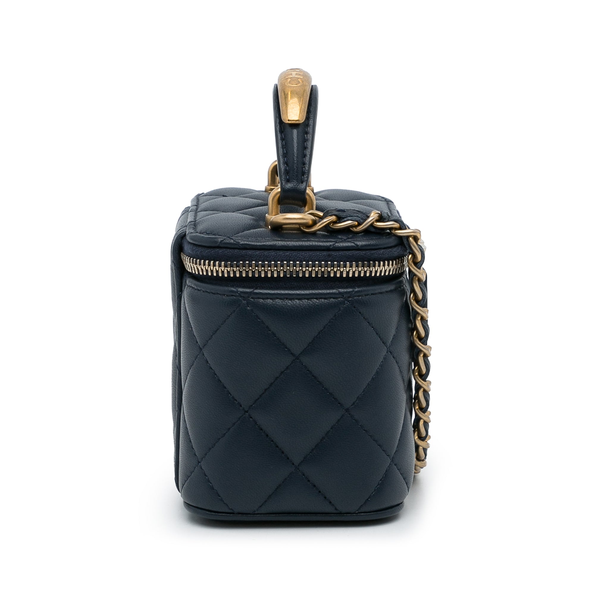 Chanel Small Lambskin Top Handle Vanity Bag Blue