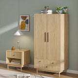 Armoire Wardrobe Closet with 2 Doors, Wardrobe Cabinet with Hanging Rod and Drawers, Wooden Closet for Bedroom, White