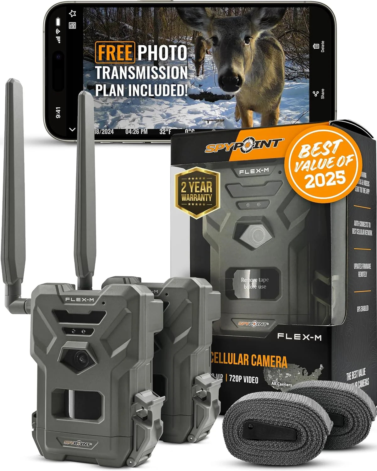 Flex-m Twin Pack Cellular Trail Camera C Hunting Trail Monitor with GPS, Night Vision, Dual-Sim LTE, IP65 Water-Resistant