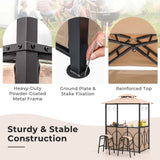 Costway 3 PCS Patio Bar Set with Tempered Glass Bar Table Metal Storage Shelves for Garden Grey