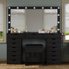 Yanosaku 15 Drawers Vanity Desk with Power Outlet, Makeup Table with Mirror and 13 LED Lights, 3 Color Lighting Modes, Brightness Adjustable, Glass Top Dressing Table, Vanity Set for Bedroom