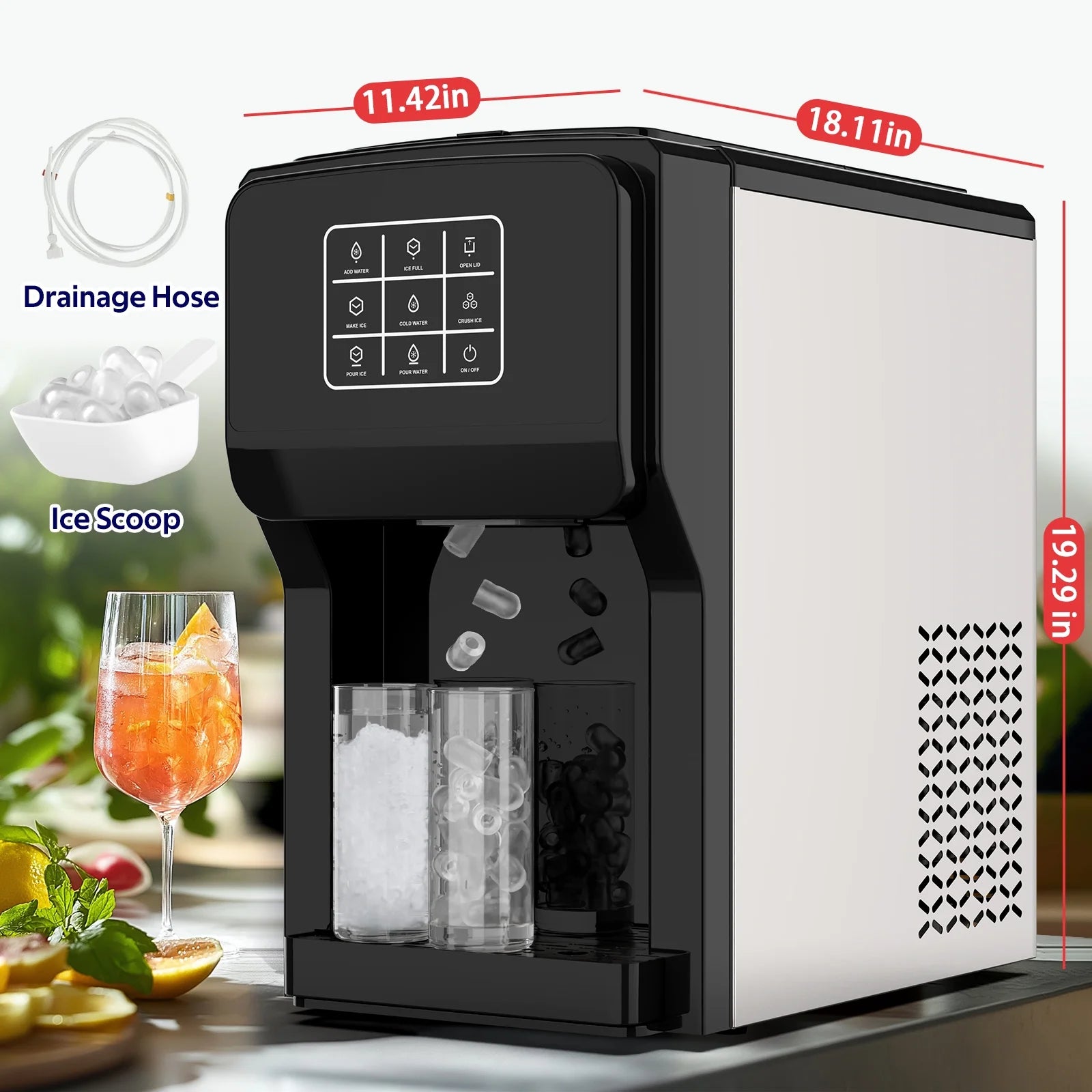 Advwin 3 in 1 Water Dispenser with Ice Maker Countertop, Bullet Ice, Crushed Ice, Water Cooler, 44Lbs/24H, 12 Ice Cube/6Min, Self-cleaning, 4Lbs Ice Storage, Home, Kitchen, Party, RV
