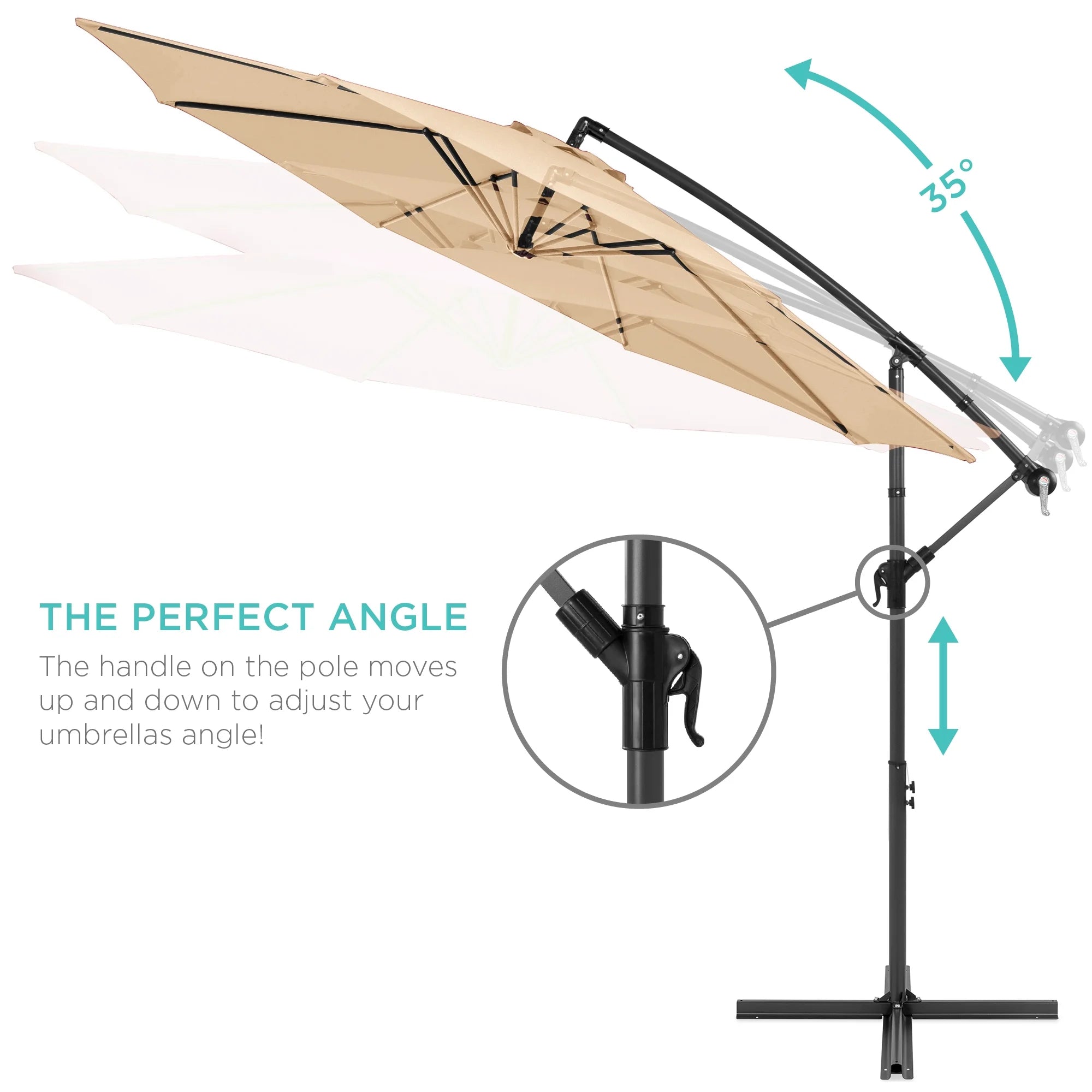 Best Choice Products 10ft Offset Hanging Outdoor Market Patio Umbrella w/ Easy Tilt Adjustment - Tan