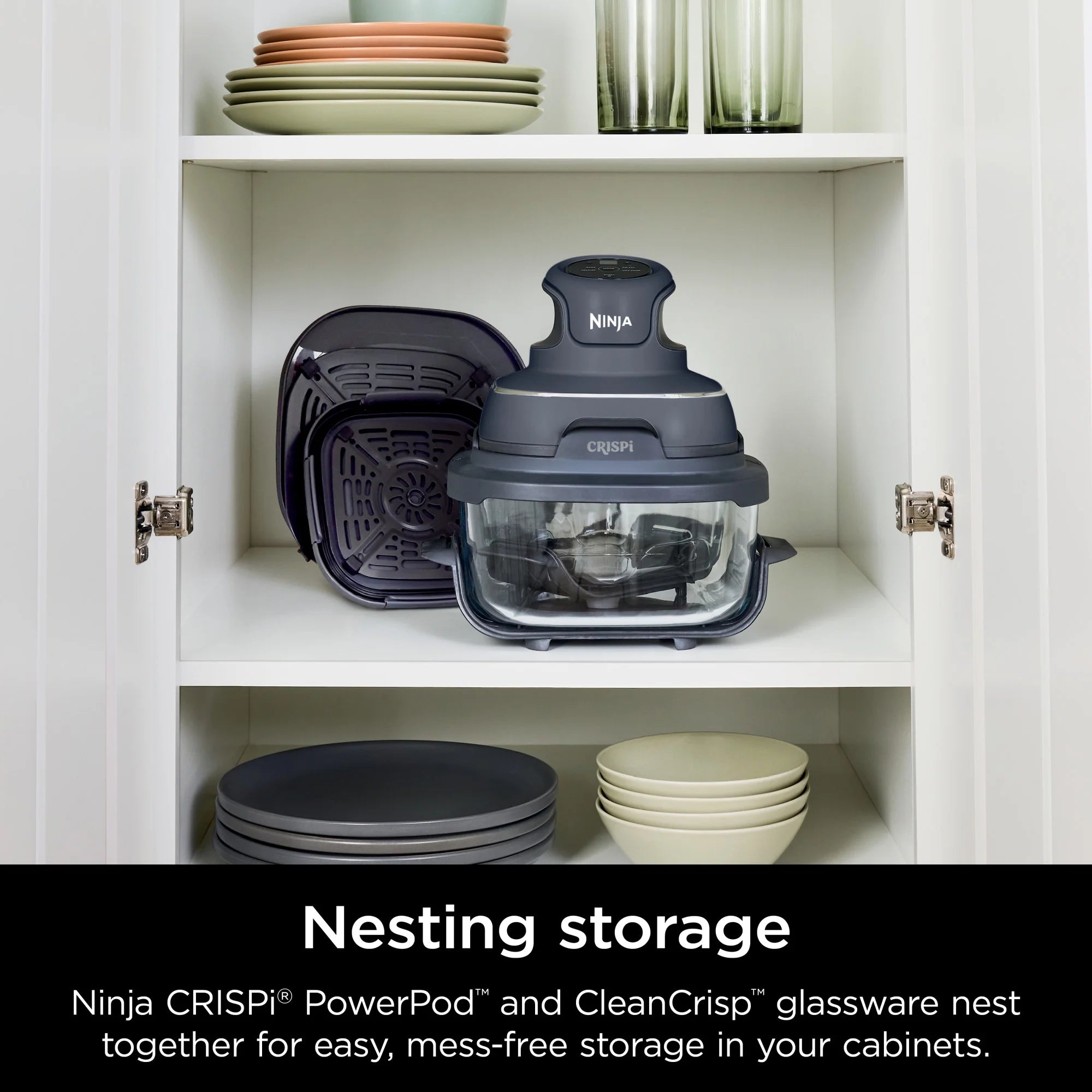 Ninja Crispi 4-in-1 Portable Glass Air Fryer Cooking System, 4-Qt & 6-Cup Containers, Cyberspace