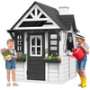 Outdoor Playhouse for Kids Ages 4-8, Wooden Play House with Doorbell, Phone, Kitchen Toys, Outdoor Kids Play Equipment, Casa Para Niñas (45”L x 65”H), White & Black