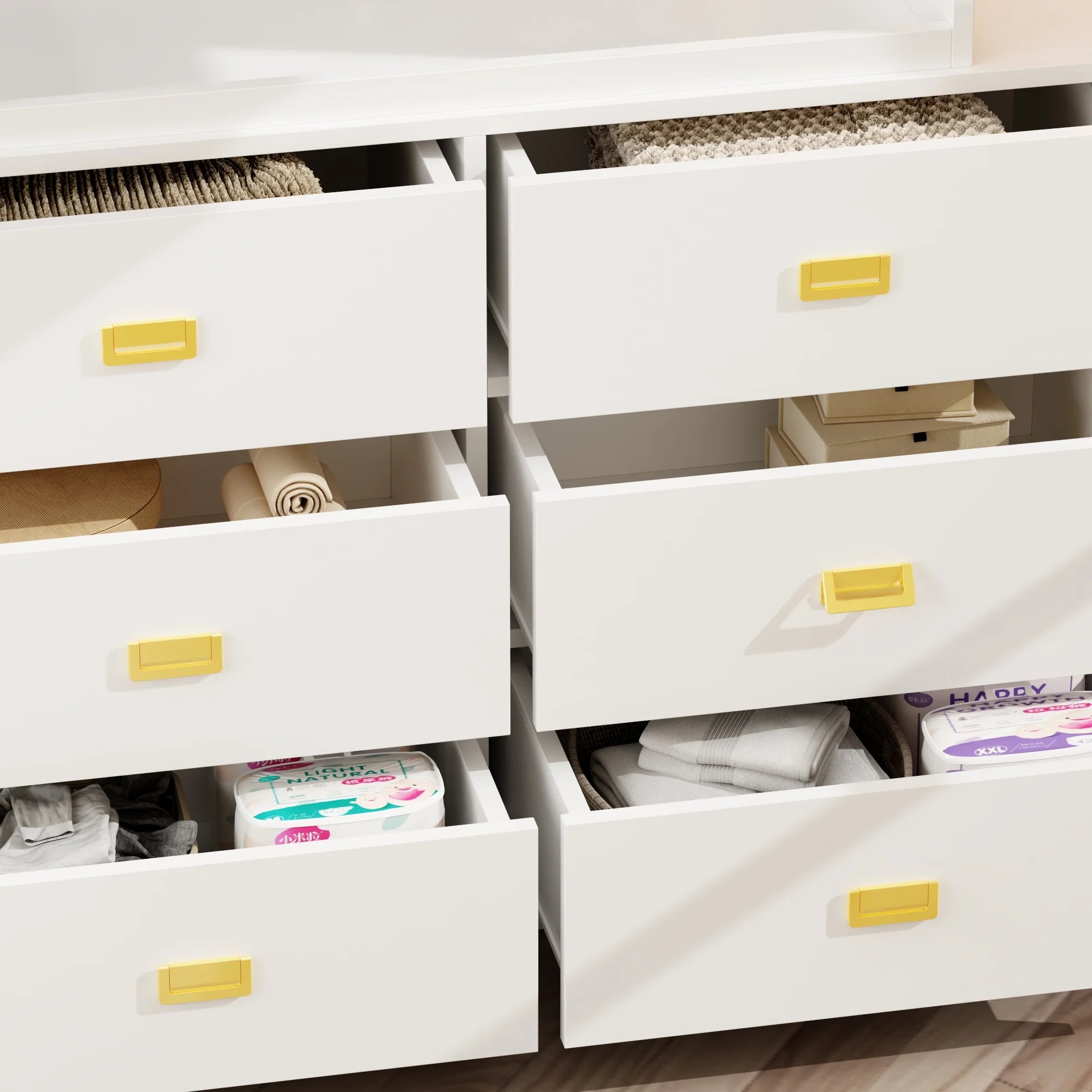 OXYLIFE 45" Baby Nursery Changing Table Dresser with 4 Drawers and Shelf for Nursery Room, White