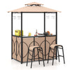 Costway 3 PCS Patio Bar Set with Tempered Glass Bar Table Metal Storage Shelves for Garden Grey