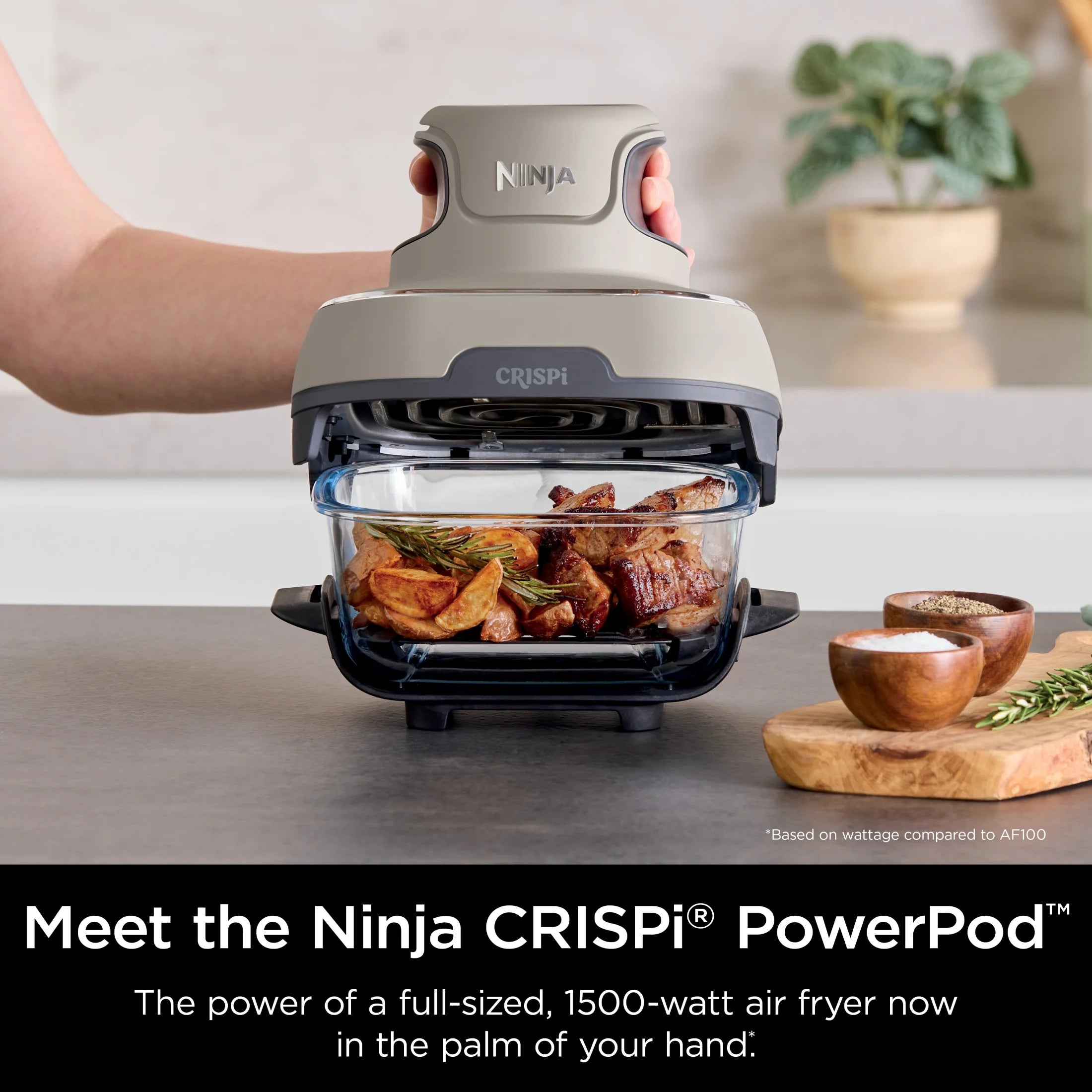 Ninja Crispi 4-in-1 Portable Glass Air Fryer Cooking System, 4-Qt & 6-Cup Containers, Cyberspace