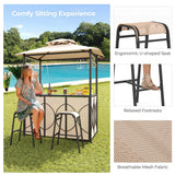 Costway 3 PCS Patio Bar Set with Tempered Glass Bar Table Metal Storage Shelves for Garden Grey