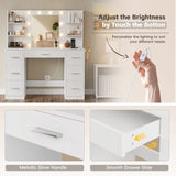 Lacoo Vanity Desk with Mirror and LED Lights, Makeup Vanity with 7 Drawers & 4 Shelves, Vanity Table with Power Outlet for Bedroom Dressing Room, White