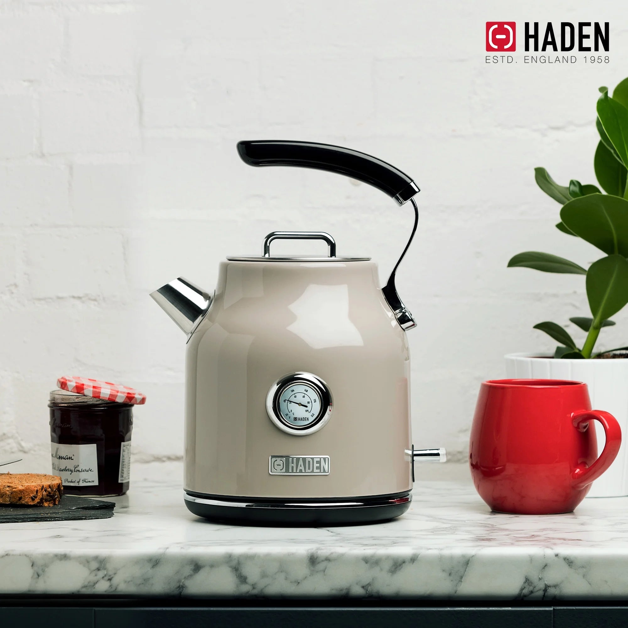 Haden Dorset 1.7 Liter Electric Water Kettle with Base, Putty & Chrome
