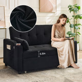 3 in 1 Convertible Sleeper Sofa Bed, Corduroy Futon Couches with Pull-Out Bed, Adjustable Backrest, Charging Port & Side Pockets, Modern Upholstered Sofa for Living Room, Guest Room