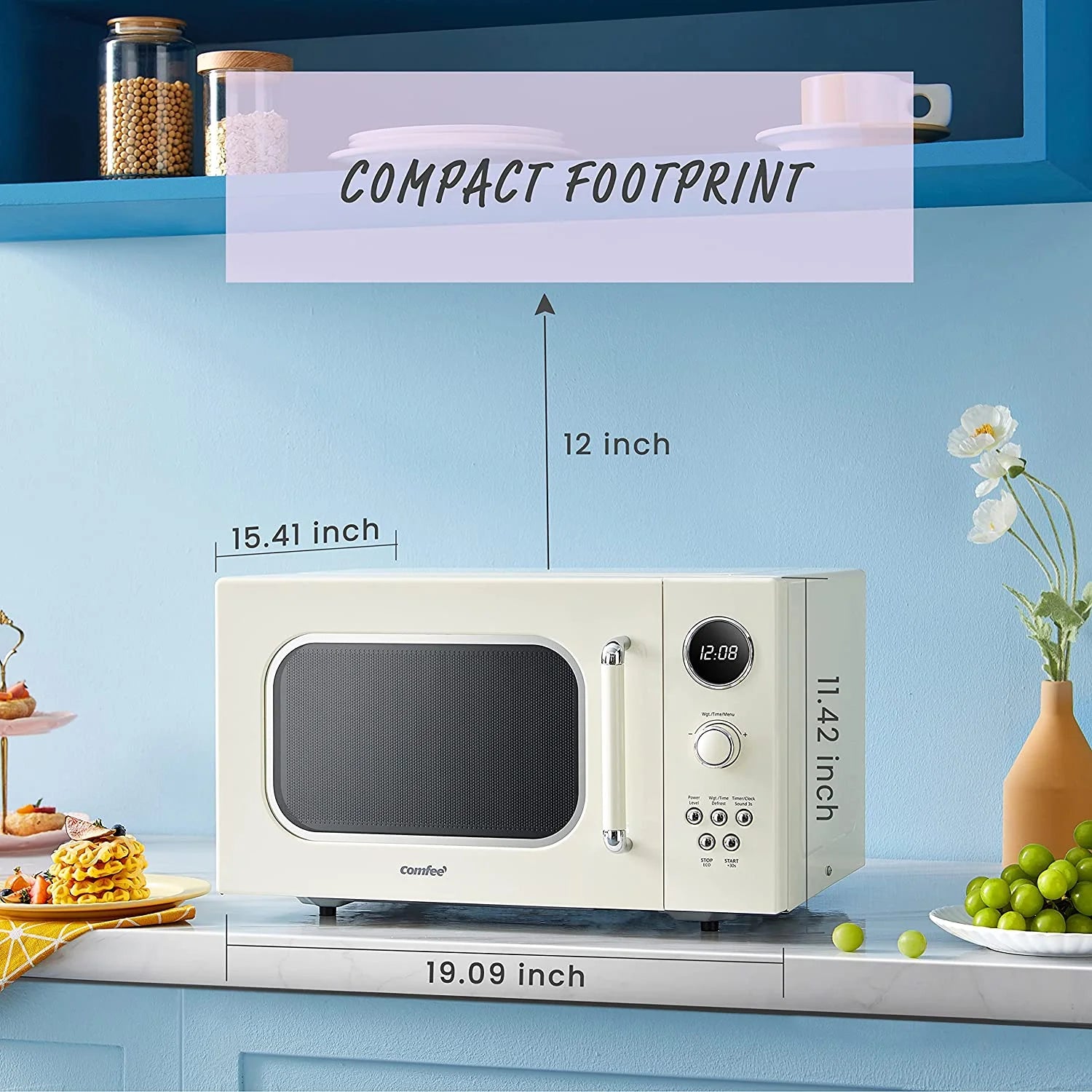 Comfee' Retro Microwave with LED digital display, 0.9 Cu. ft, 900W, Apricot, CM-M092AAT