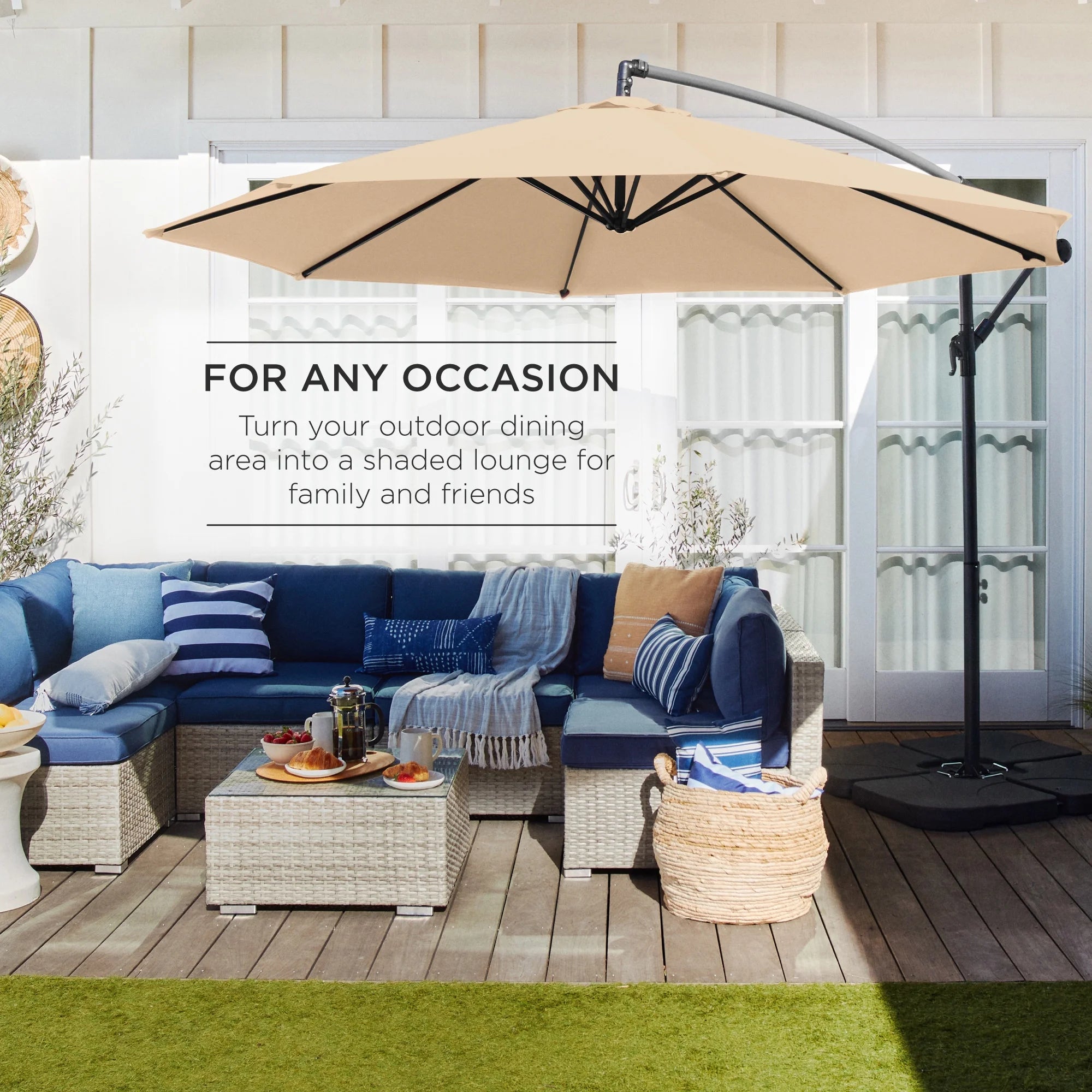 Best Choice Products 10ft Offset Hanging Outdoor Market Patio Umbrella w/ Easy Tilt Adjustment - Tan