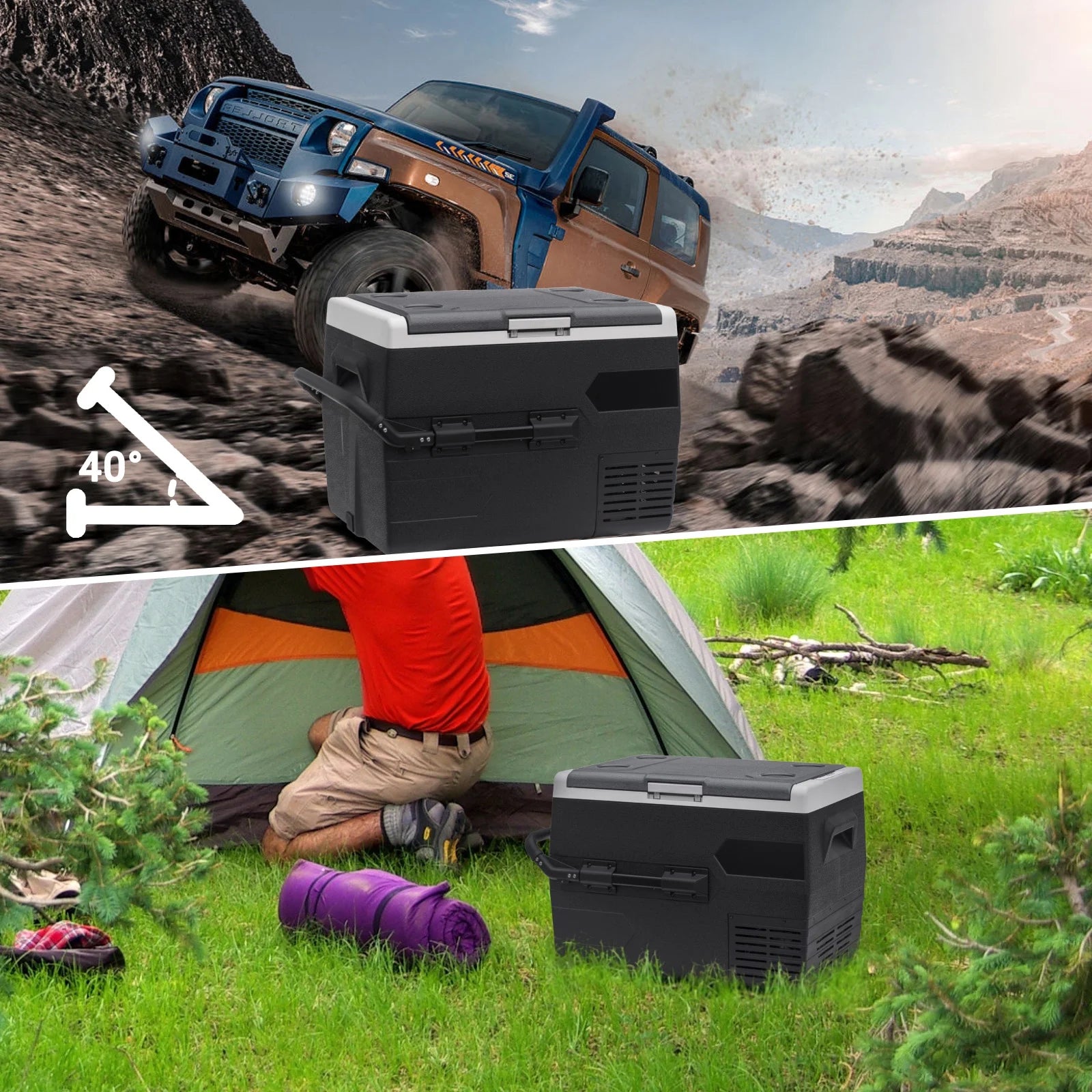 Smad 50L Camping Mini Fridge Freezer 12V/24V Car Fridge, Quiet Electric Compressor Cool Box