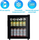WANAI Compact Beverage Refrigerator, 100 Can Capacity, Glass Door, Black Stainless Steel
