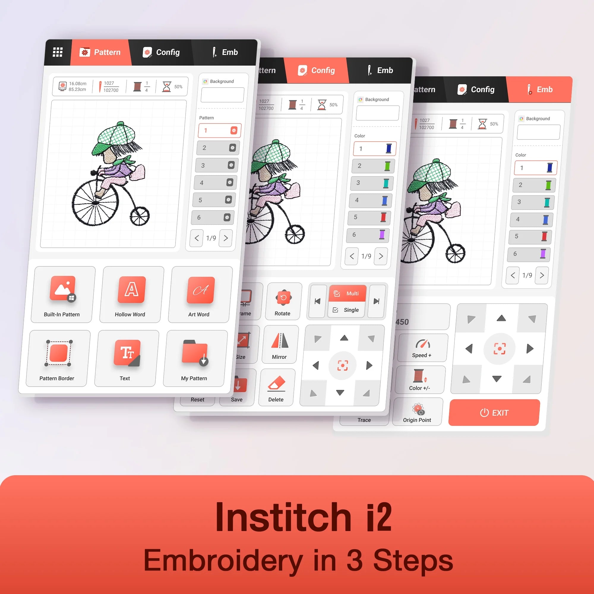 Poolin EOC05 Embroidery Machine 4x9.25" Area, 7" Touch Screen with kit