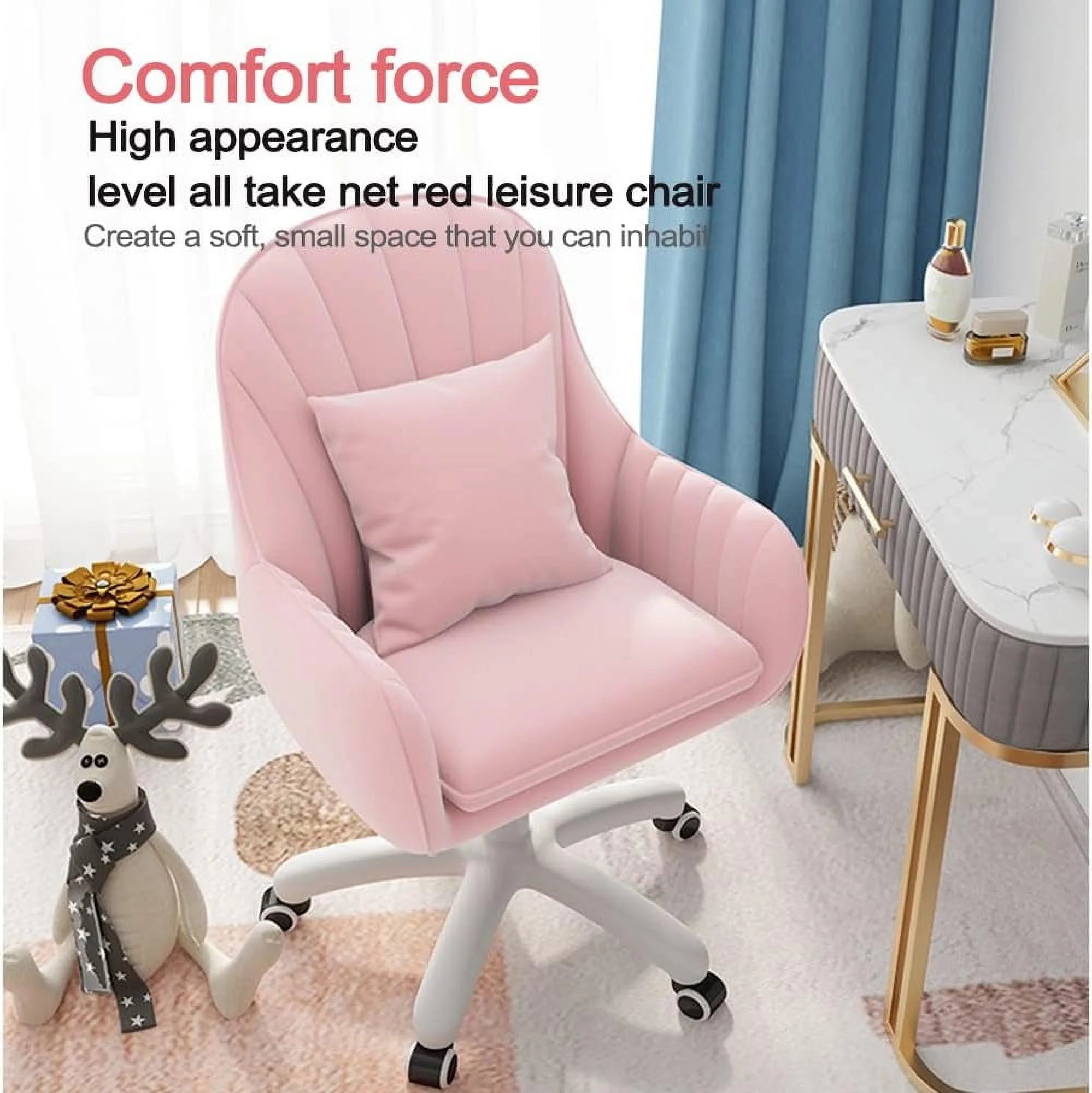 Home Office Chair Computer Chair with Mid-Back Upholstered Modern Tufted Computer Task Chair Swivel Height Adjustable Velvet Accent Chair.��White��