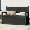 70-Gallon Outdoor Resin Storage Cabinet with Rattan Backrest C Waterproof Patio Bench Seat, 500 lbs Capacity, Black