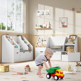 Homfa Kids Bookshelf with Reading Nook & 3 Movable Drawers, 2 Cube Bookcase with 4-Tier Book Racks, Toy Storage Organizer for Playroom Bedroom, White