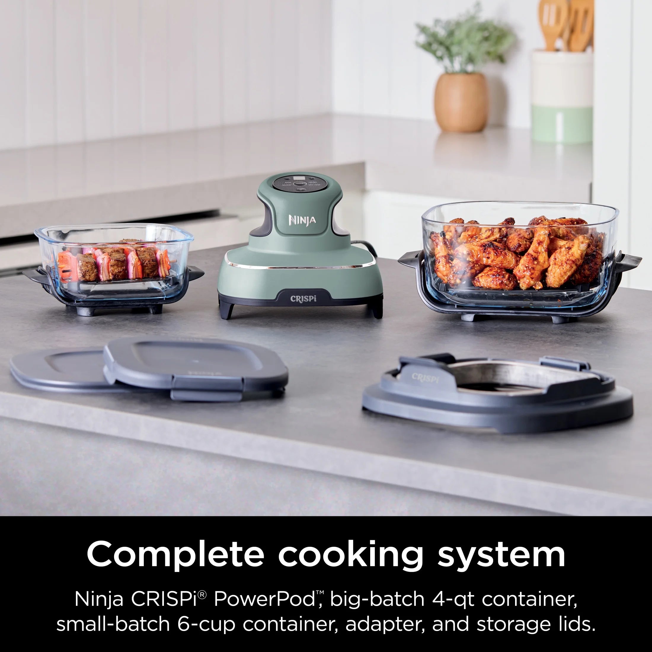 Ninja Crispi 4-in-1 Portable Glass Air Fryer Cooking System, 4-Qt & 6-Cup Containers, Cyberspace