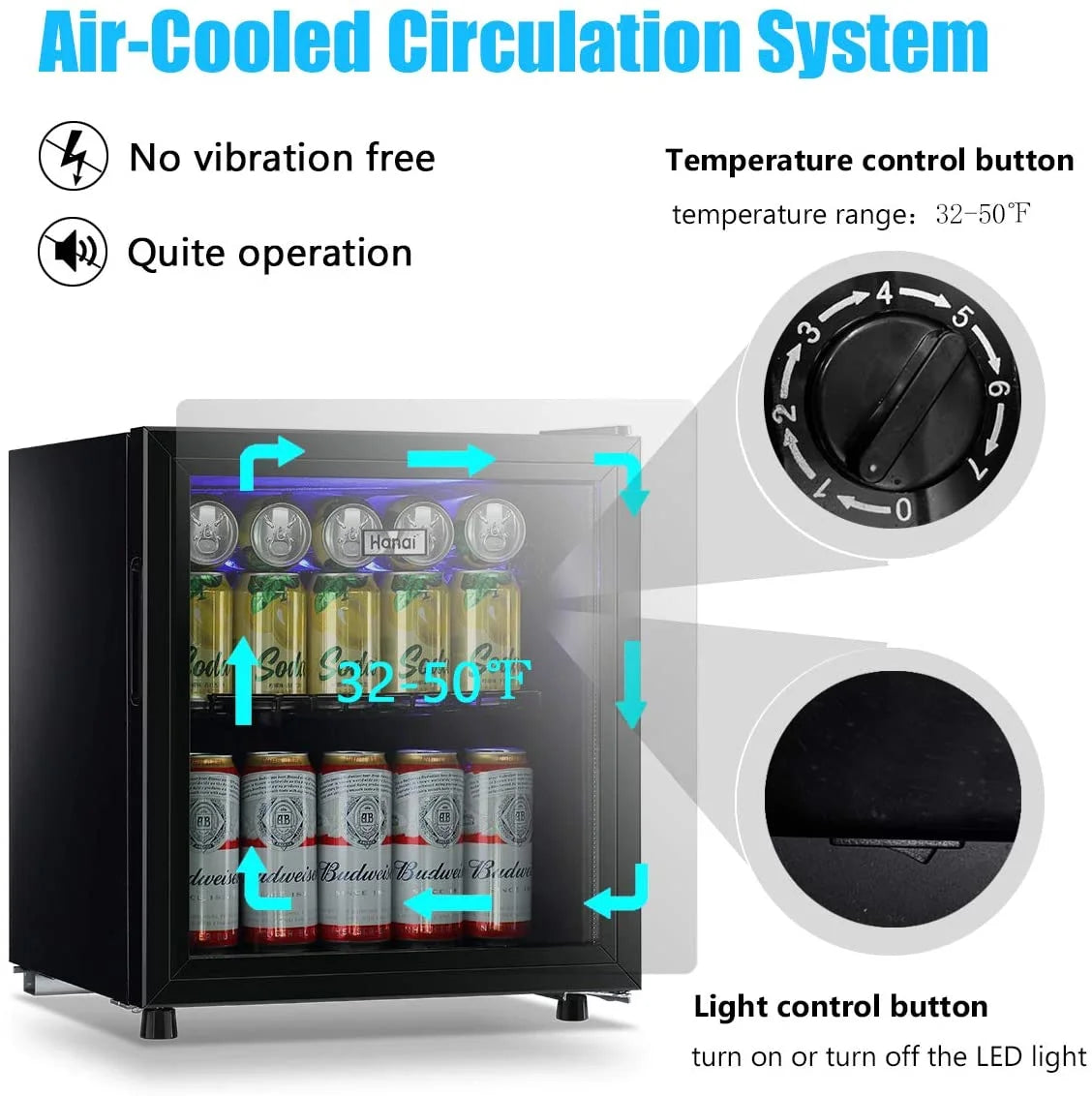 WANAI Compact Beverage Refrigerator, 100 Can Capacity, Glass Door, Black Stainless Steel
