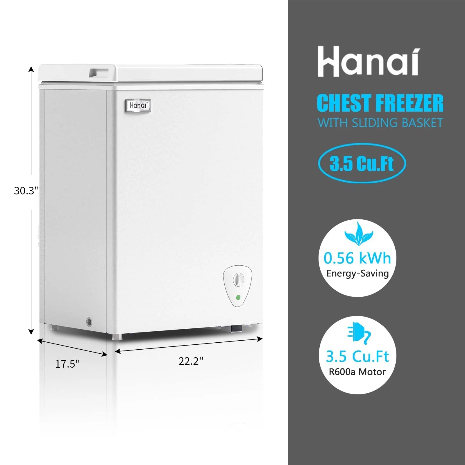 WANAI Chest Freezer 3.5 Cu Ft,Small Chest Freezer,Upright Single Door Refrigerator,White