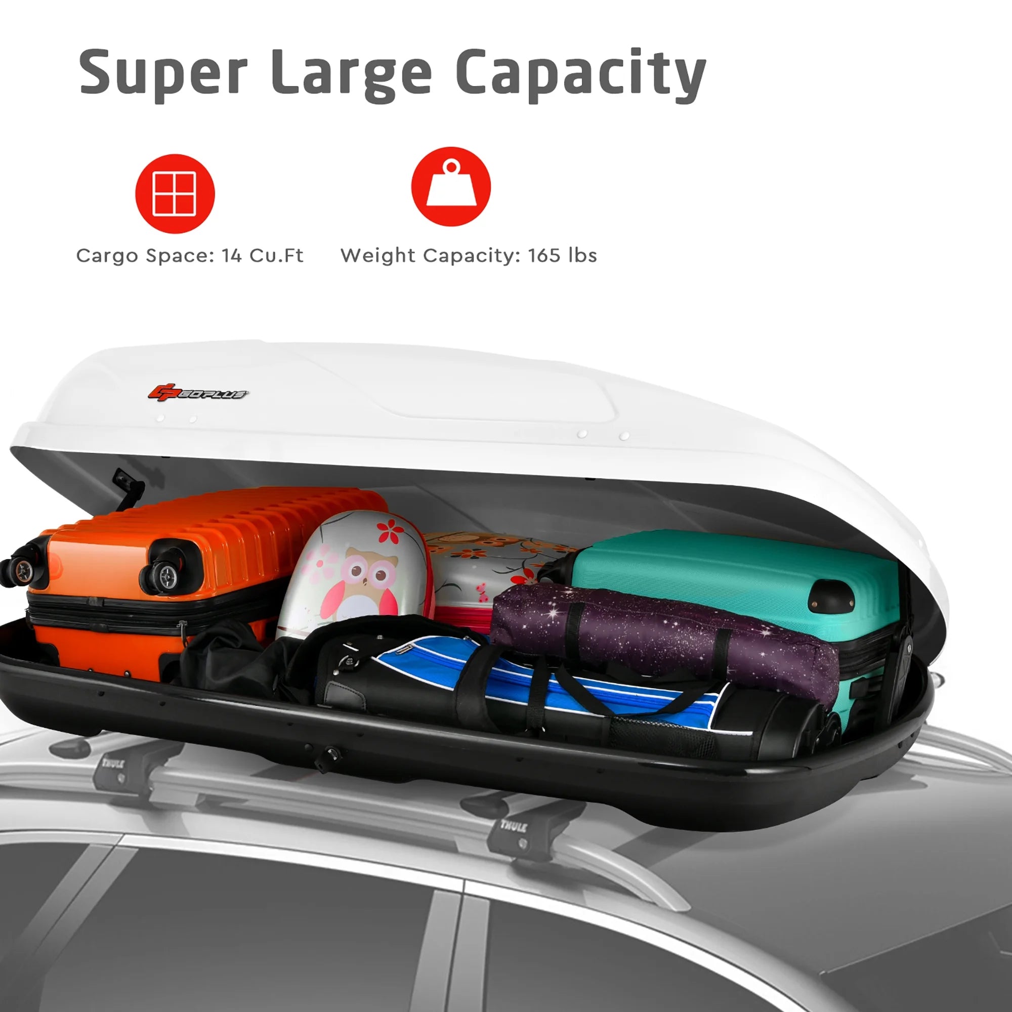 Goplus 14 Cubic Feet Cargo Box Dual-Sided Opening Rooftop Carrier Heavy Duty White