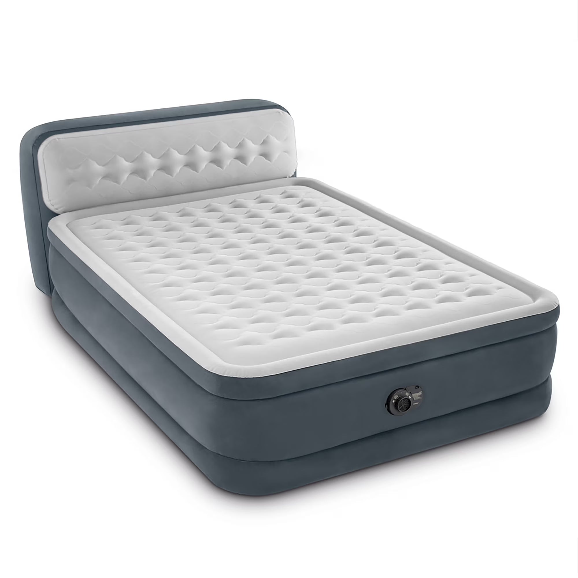 Dura-Beam Deluxe: Ultra Plush Headboard Airbed - Queen - Gray, 18" Inflatable Mattress, Built-In Pump, Fiber-Tech, Carry Bag, 600lb Cap 64447ED