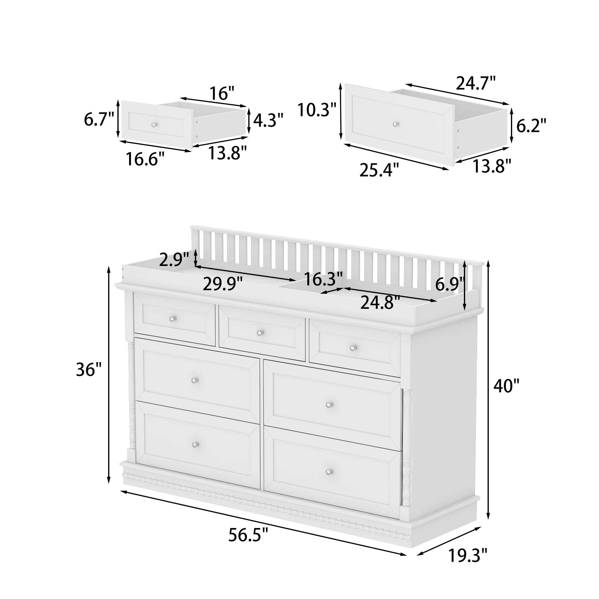 OXYLIFE 45" Baby Nursery Changing Table Dresser with 4 Drawers and Shelf for Nursery Room, White