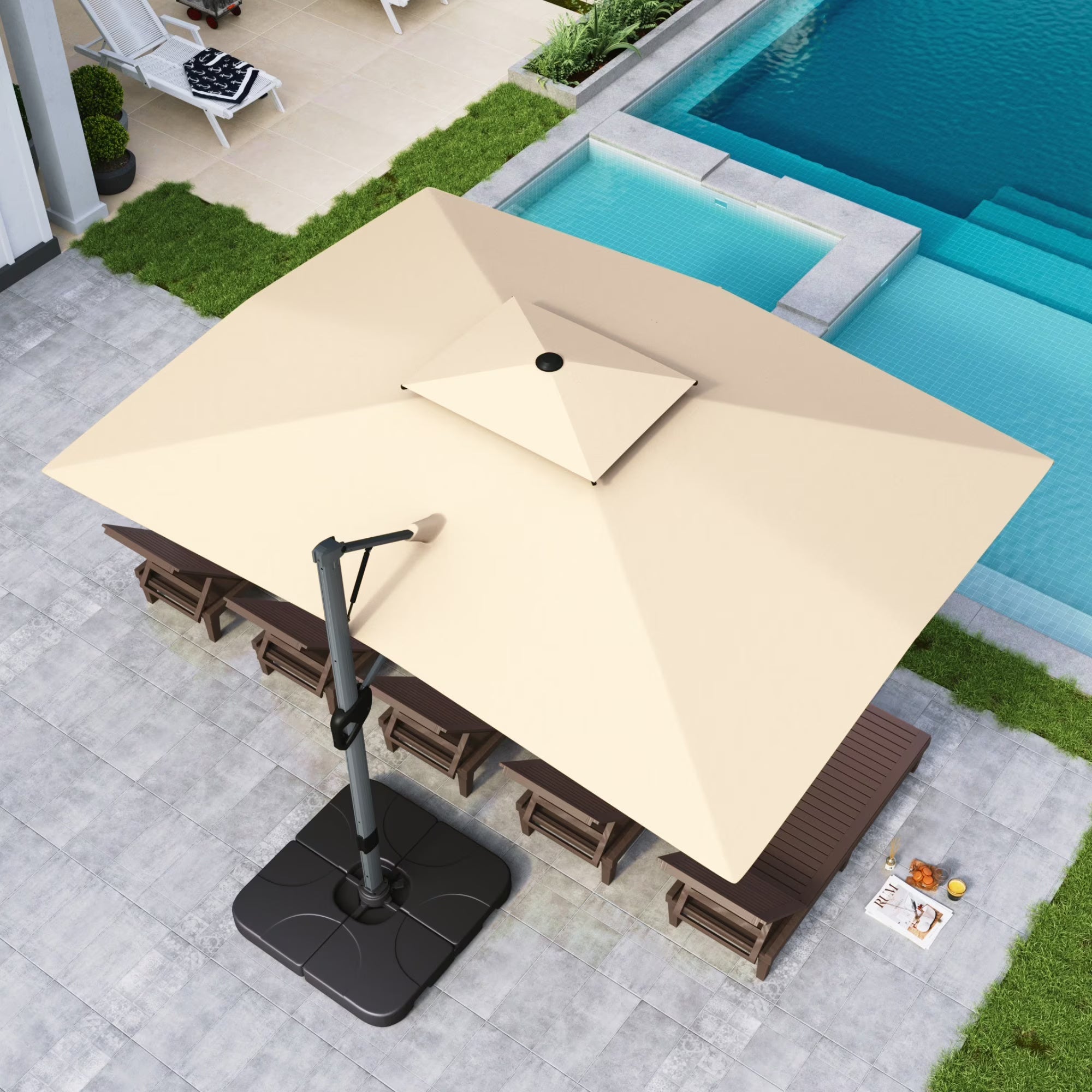 12x9ft Outdoor Patio Umbrella Large Rectangle Offset Cantilever Double Umbrella with 360°Rotation, Beige