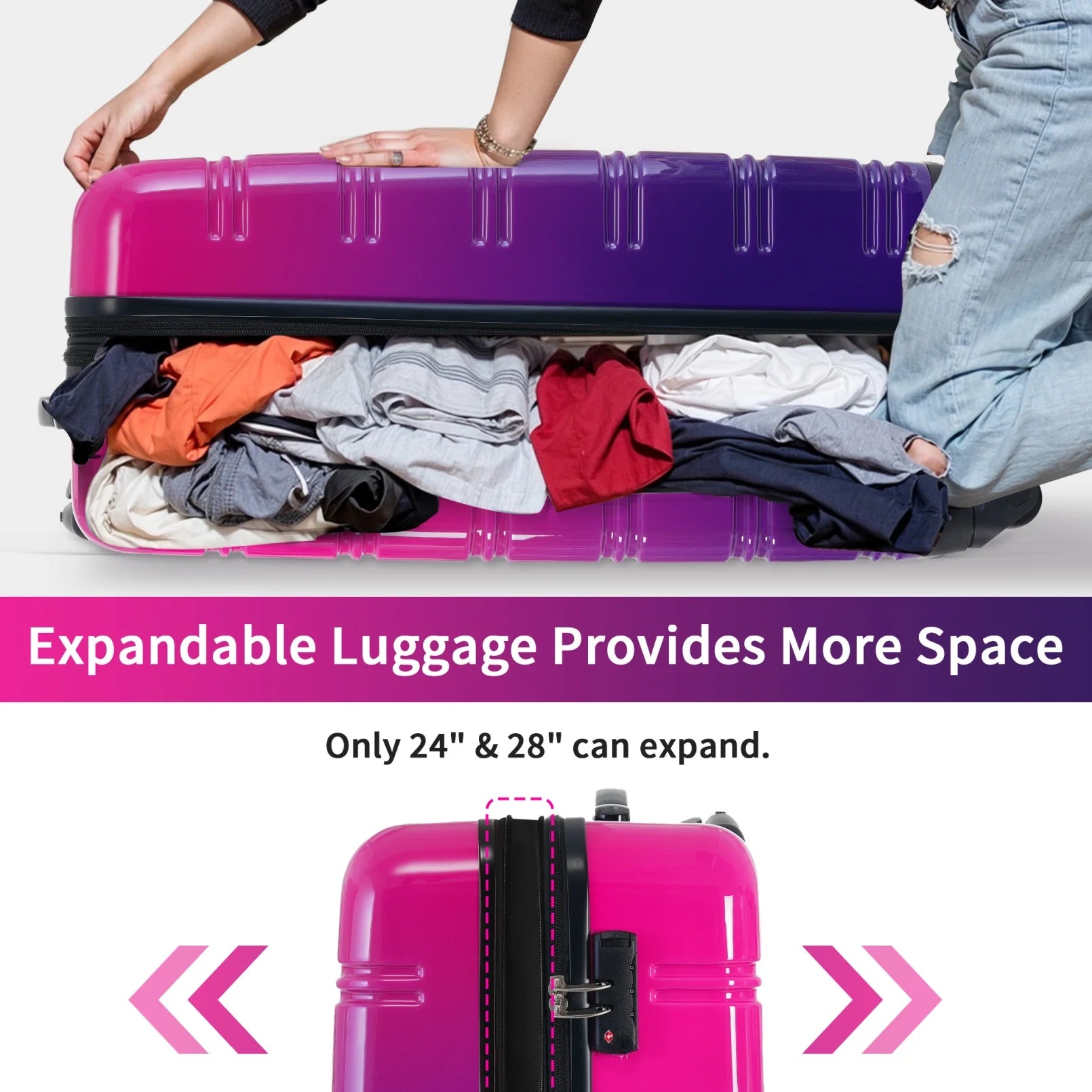 3 Piece Luggage Sets, Hard Shell Suitcase 20/24/28 Inches with TSA Lock and Spinner Wheels, Expandable Lightweight Travel Luggage for Men Women, Multicolor purple