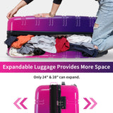 3 Piece Luggage Sets, Hard Shell Suitcase 20/24/28 Inches with TSA Lock and Spinner Wheels, Expandable Lightweight Travel Luggage for Men Women, Multicolor purple